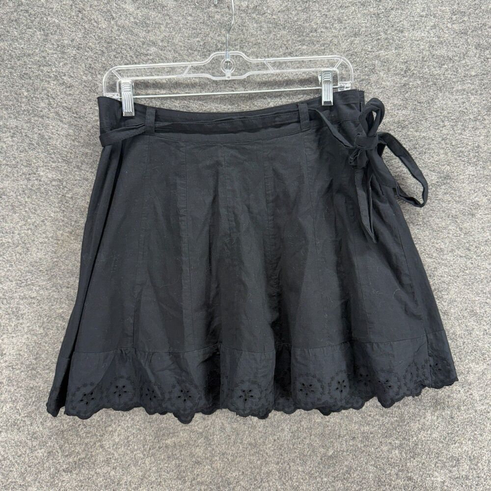 Converse Skirt Women 6 Black Geometric Embroidered A-Line Midi Zipper Belted